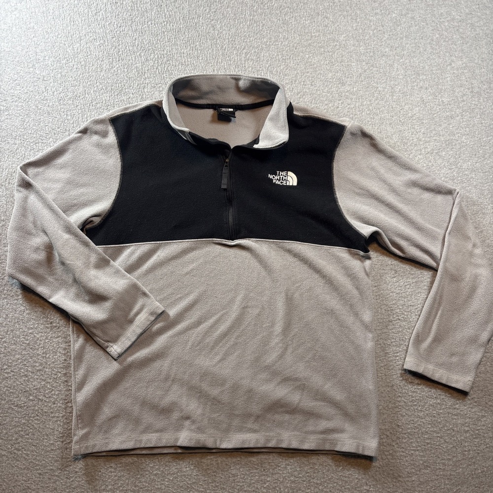 North Face Fleece Quarter Zip Men's Sz M Gray/Black Lightweight Preppy School